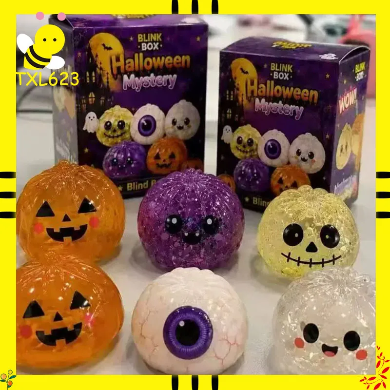 Halloween Glitter Squishy Fidget Pumpkin Ghost Eyeball Skull Stress Maltose Relief Squeeze Toys Pinch Decompression Gift Box Set