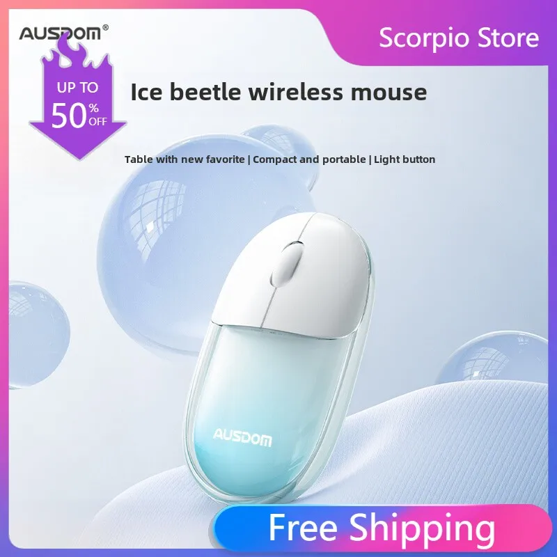 AUSDOM New Ice Beetle Mute Mouse Custom Wireless Bluetooth Lightweight Lasting Endurance Type-c Mouse for Office Notebook Tablet