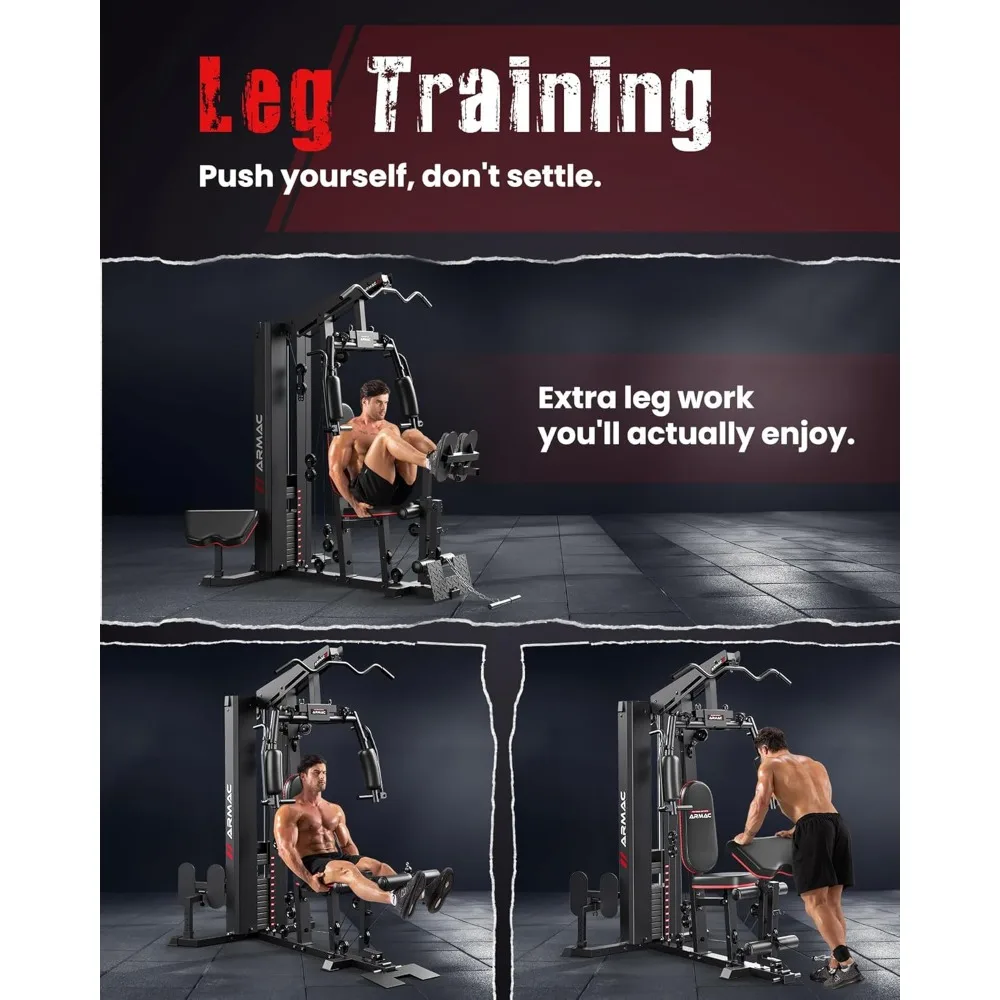 Multifunctional Home Gym Equipment for Leg Press, 150LBS Weight Stack Machine, Workout Station with Pulley System for