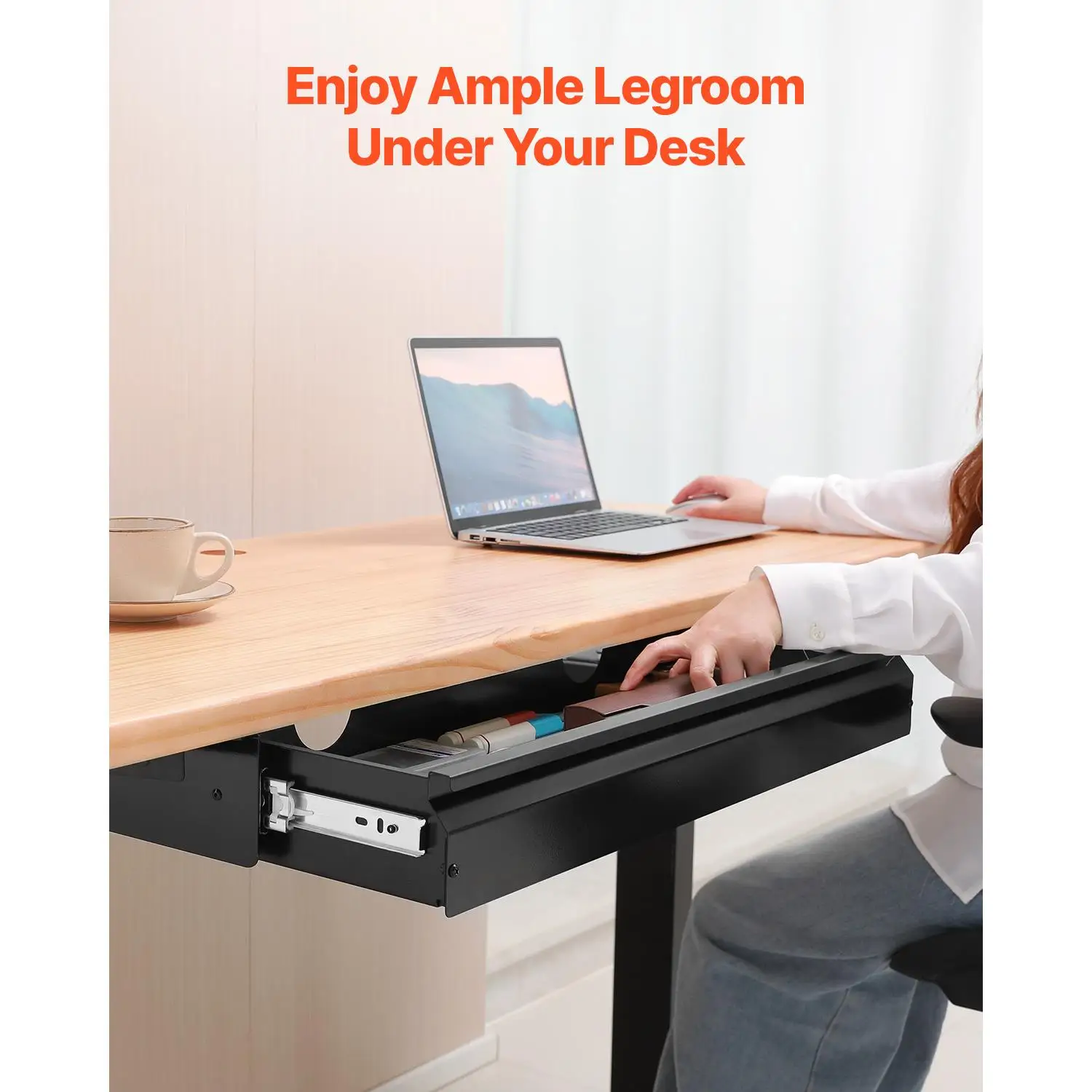 26 Inch Under Desk Slide Out Drawer 29x9x4 Inch Hidden Storage Organizer Pull Out Pencil Drawer for office Home Sit Stand Workstation