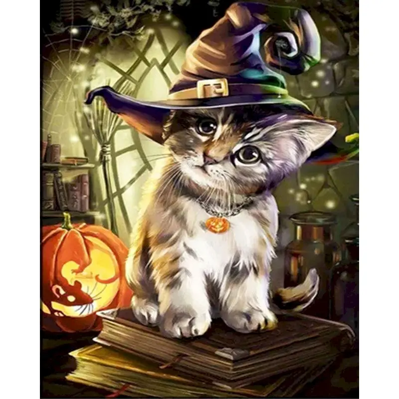 

GATYZTORY Acrylic Painting By Numbers On Canvas Paint Kit Pumpkin Cat Coloring On Numbers Handpainted Wall Decor Halloween Gift