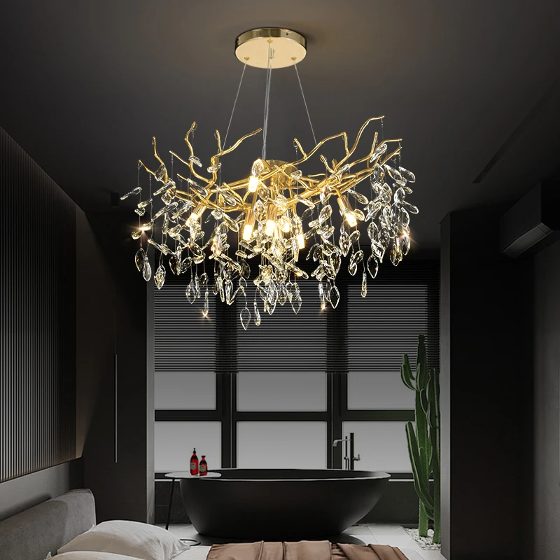 Imagem -04 - Lustre de Cristal de Teto de Ouro em Forma de Ramo Modern Sala Interior Hall American Luxury Home