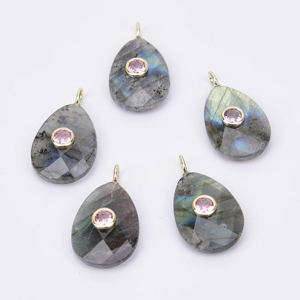 

APDGG 5 Pcs 18x25mm Natural Labradorite Quartz Faceted Teardrop Charms Pendant Beads Jewelry Making DIY