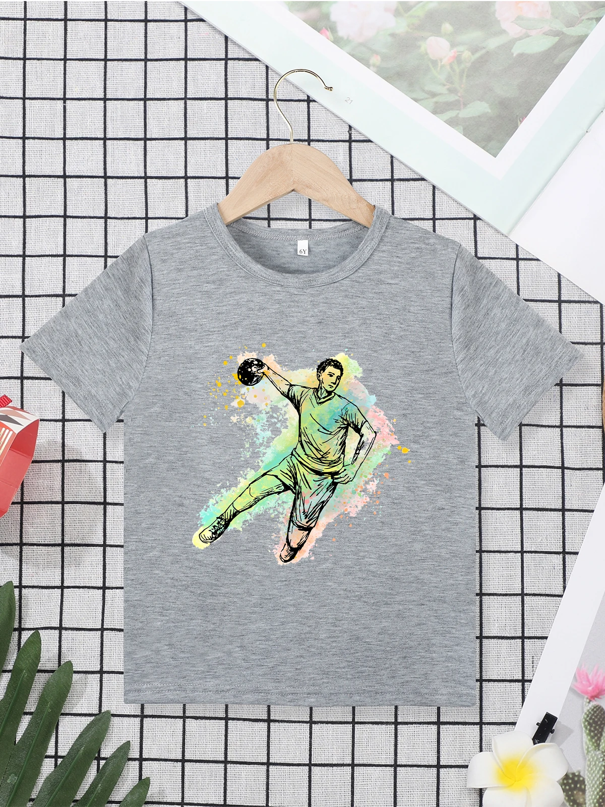 Basketball Sport Kids T-shirt Summer Outdoor Play Fashion Boy Shirt Cozy Soft Fabric Grey Clothes Children Shirt Fast Delivery