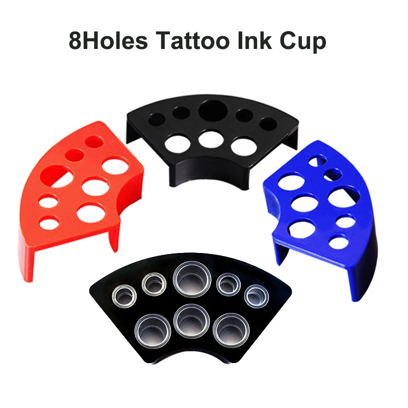 Soporte de taza de tinta de tatuaje en forma de abanico, contenedor de pigmento de tatuaje, taza de tinta, arte corporal, maquillaje, accesorios de herramientas de tatuaje de belleza, 8 agujeros