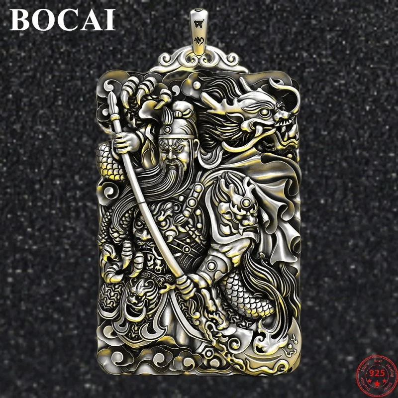 

BOCAI S999 Sterling Silver Buddha Pendant Ornaments GuanYu The Ancient God Of Wealth Pure Argentum Amulet for Men and Women