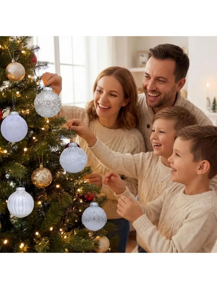 E8BD 6Pcs Christmas Baubles Ornament Sparkling Plastic Sphere Decoration For Christmas Tree Wreath Mantels Window Display