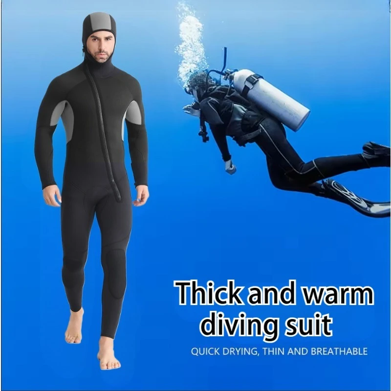 

Thickened Thermal New 5mm One Piece Diving Suit Men's Hat Diving Suit Winter Swimming Floating Surfing Suit