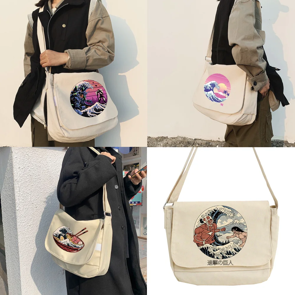 Simple Messenger Bag Wave Printed Cute Envelope Bag Sweet Cartoon Student Girl Tote Shoulder Bags Crossbody Bags for Women