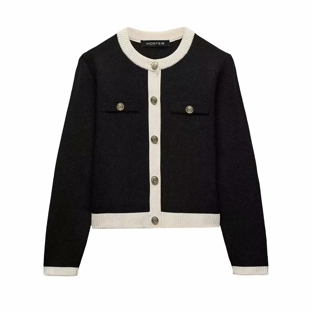 

Women's Clothing Long Sleeve Knitted Cardigan High-end Coat Golden Buttoned O-neck New Autumn Casual Sweater Jackets Female XQ75