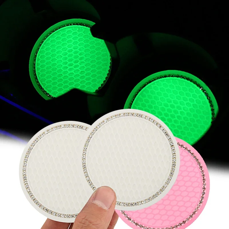 1Pc Universal Car Luminous Cup Mat Auto Diamond Inlay Water Cup Slot Coaster Non-Slip Mat Holder Stands Car Accessories Interior