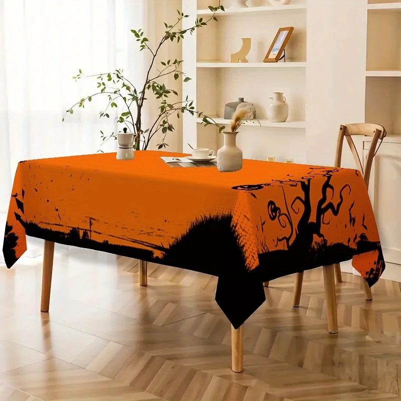 One rectangular tablecloth with Halloween-themed pattern, suitable for both indoor and outdoor use in daily home settings.zyc