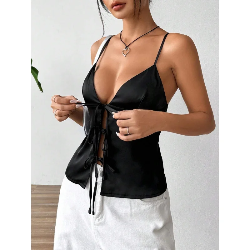 Slim-fit, deep-back camisole, new summer style, sexy outerwear top for women, off-shoulder top with a high-end feel