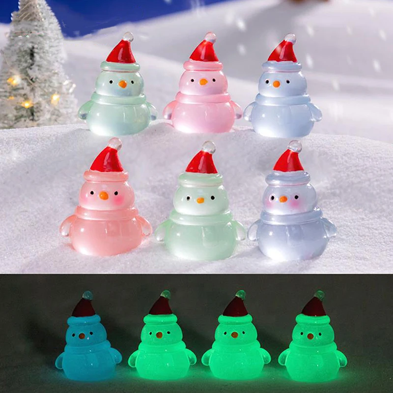 Mini Luminous Santa Hat Snowman Car Desktop Ornament Glow In The Dark Miniature Christmas Snowman DIY Dollhouse Decoration Gifts