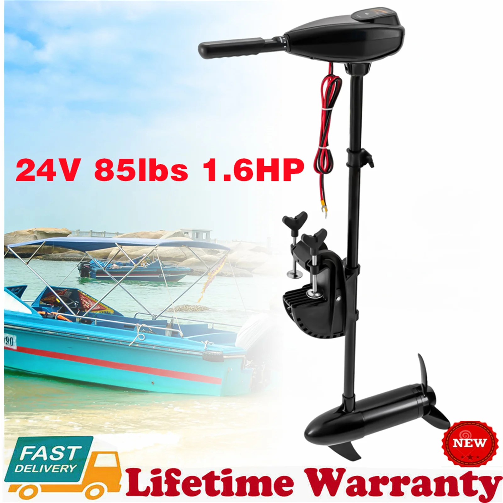 24V 85lbs 1.6HP 1152W Electric Outboard Brush Engine Heavy Duty Electric Trolling Motor For Fishing Boat Dinghy Ship Propeller