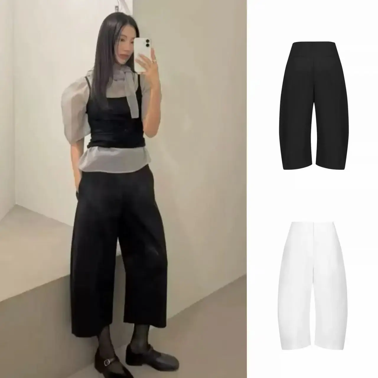 

High Waist Arc Design Seven-Foot Pants Pure Color Versatile Slimming Fashionable Knife- Pants for Women Korean Style Casu...