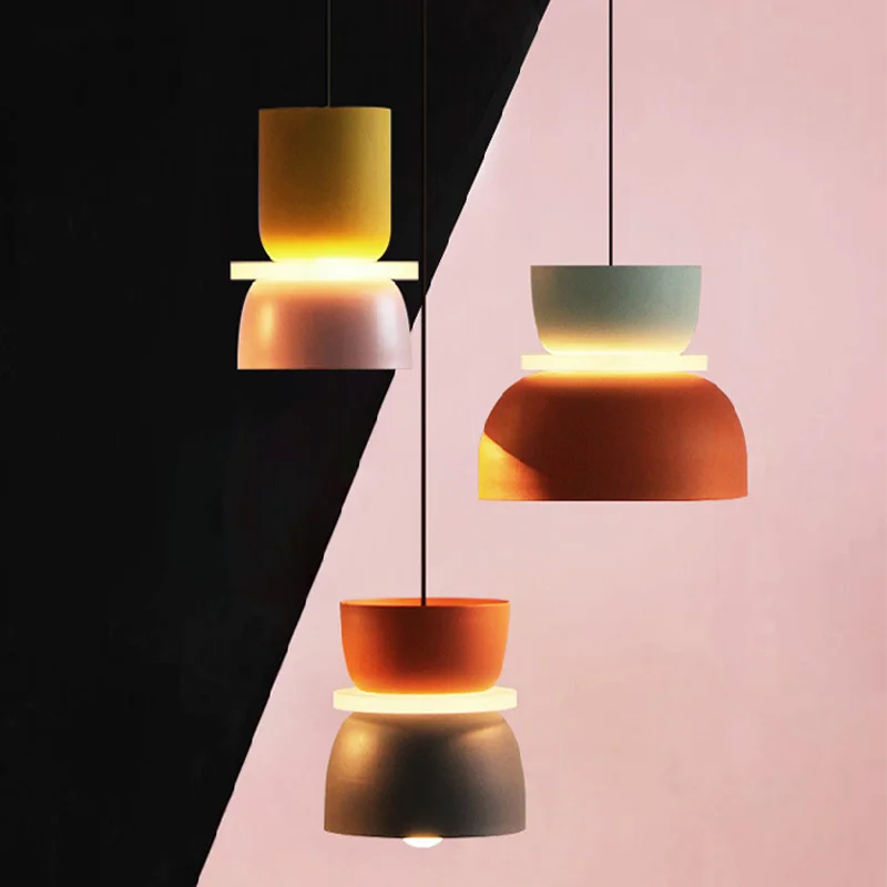 Modern Macaron LED Pendant Lamp Colorful Iron Hanging Suspension Nordic Sweet Chandelier for Study Bar Dining Bedside