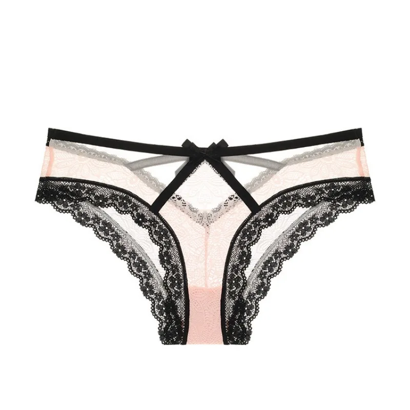 French Hot Selling Sexy Bow Lace Underwear Briefs Women Sweet Ultra-thin Breathable Panty Comfortable Low Waist Triangle Panties