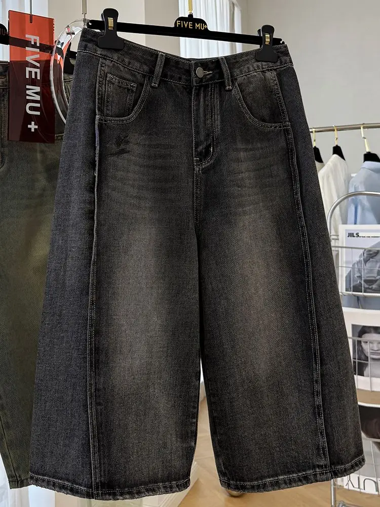 

Лето 2026, свободные джинсы, женские потертые джинсовые прямые брюки длиной до икры, винтажные повседневные брюки большого размера, женские джинсы