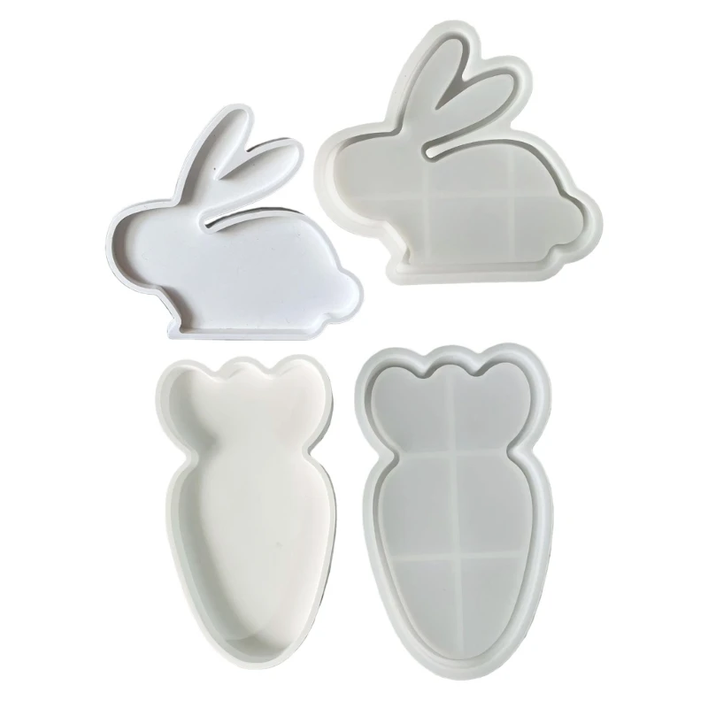 

H7EB Multipurpose Rabbits Carrot Shaped Tray Plate Silicone Mould For Crafting Resin Chocolate Holiday Decoration Tray Dish
