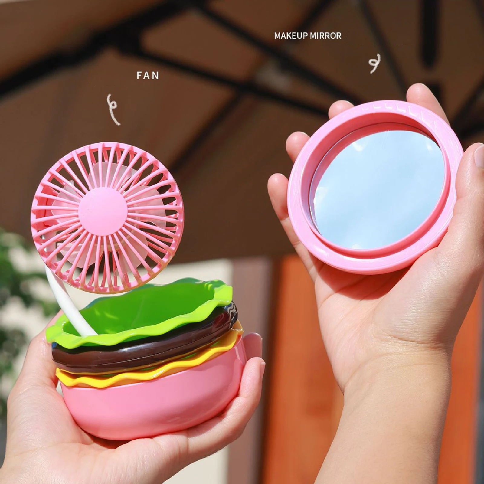 Burger Mini Fan Kids Outdoor Hand Fan Toy Stylish Eyelash Fan Mini Table Fan Handheld Fan for Dorm Home Travel Kids