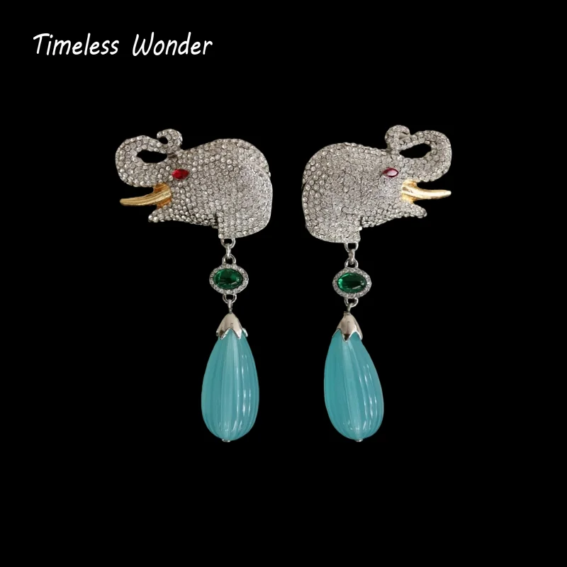 Timeless Wonder Fancy Zircon Elephant Stud Earrings for Women Designer Jewelry Punk Trendy Party Rare Sweet Cute 5341
