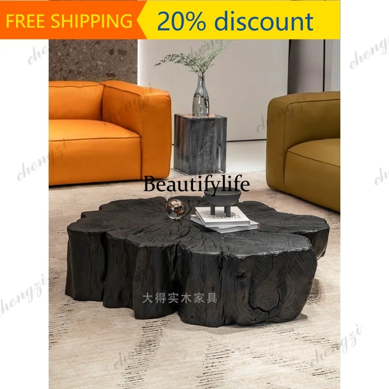 CC45  Solid wood coffee table carbonized black log stump creative design B & B tea table