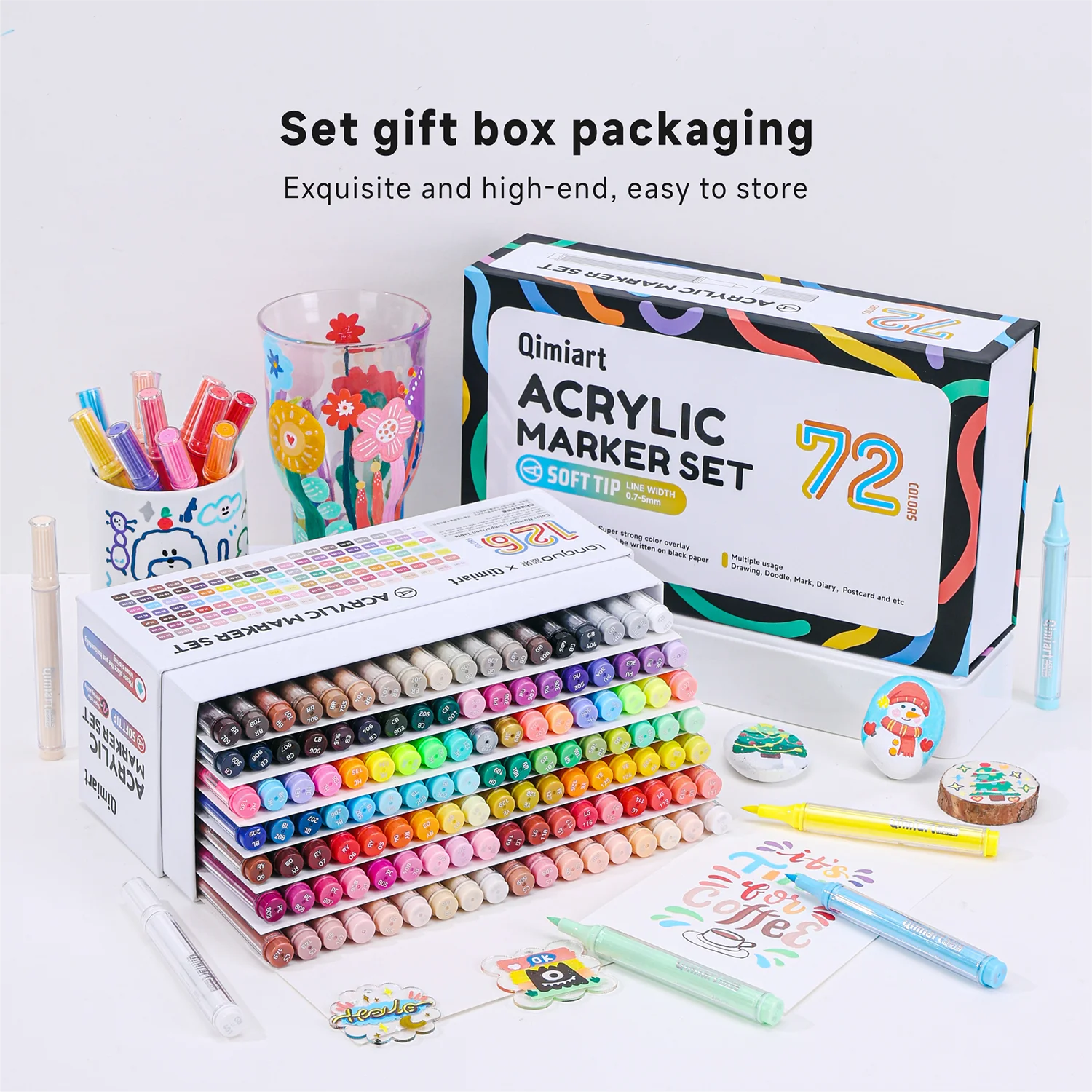 72/126 Color Acrylic Marker Set, Nylon Soft Tip, Customizable Line Thickness, Line Width 0.7-5mm, Outline Drawing, Super Strong Color Coverage, Large Ink Capacity, for Drawing, Graffiti, Marking, and Journaling