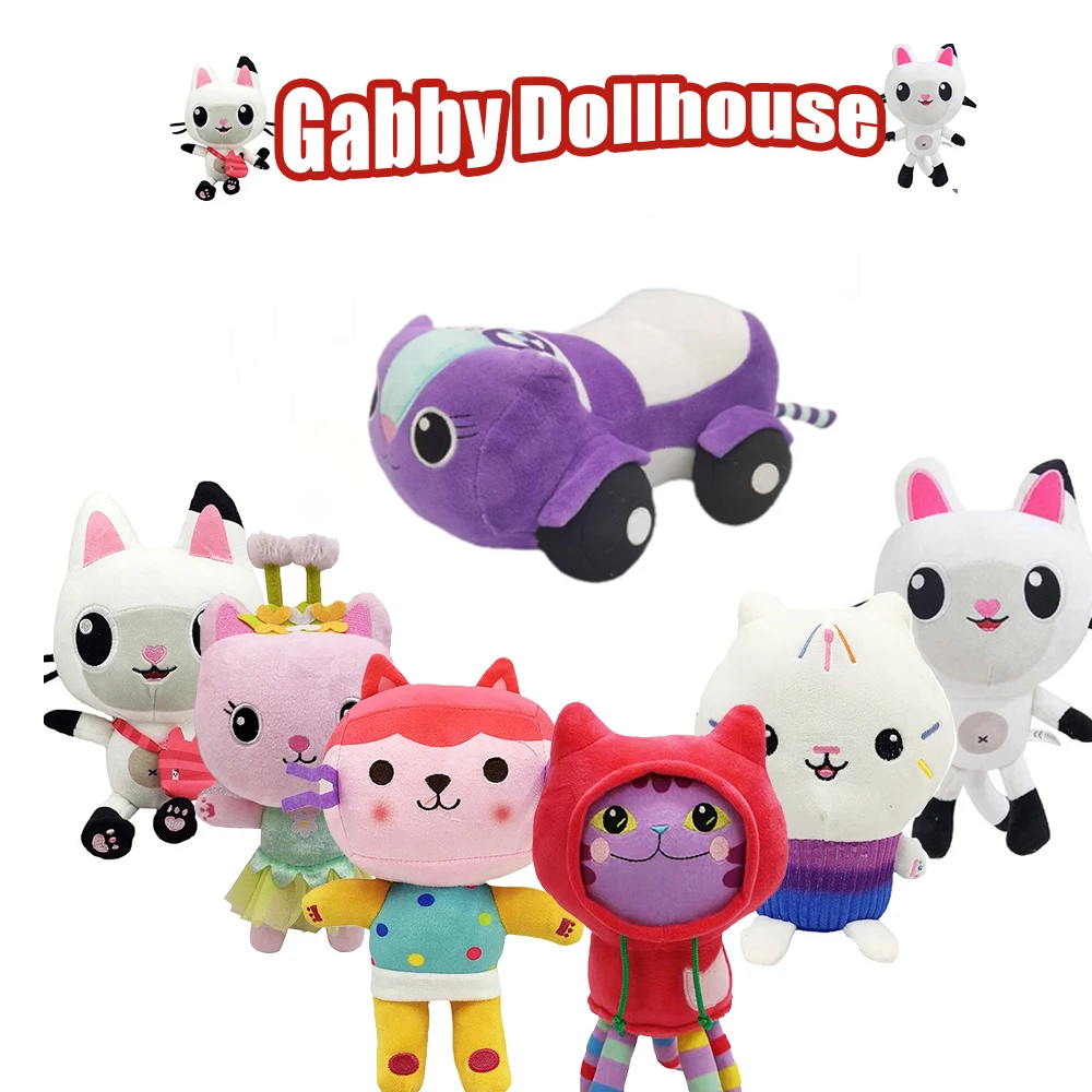 New Gabbys doll house Plush Toy Mercat Cartoon Stuffed Animals Smiling Cat Car Cat Hug Gaby Girl Birthday Gift