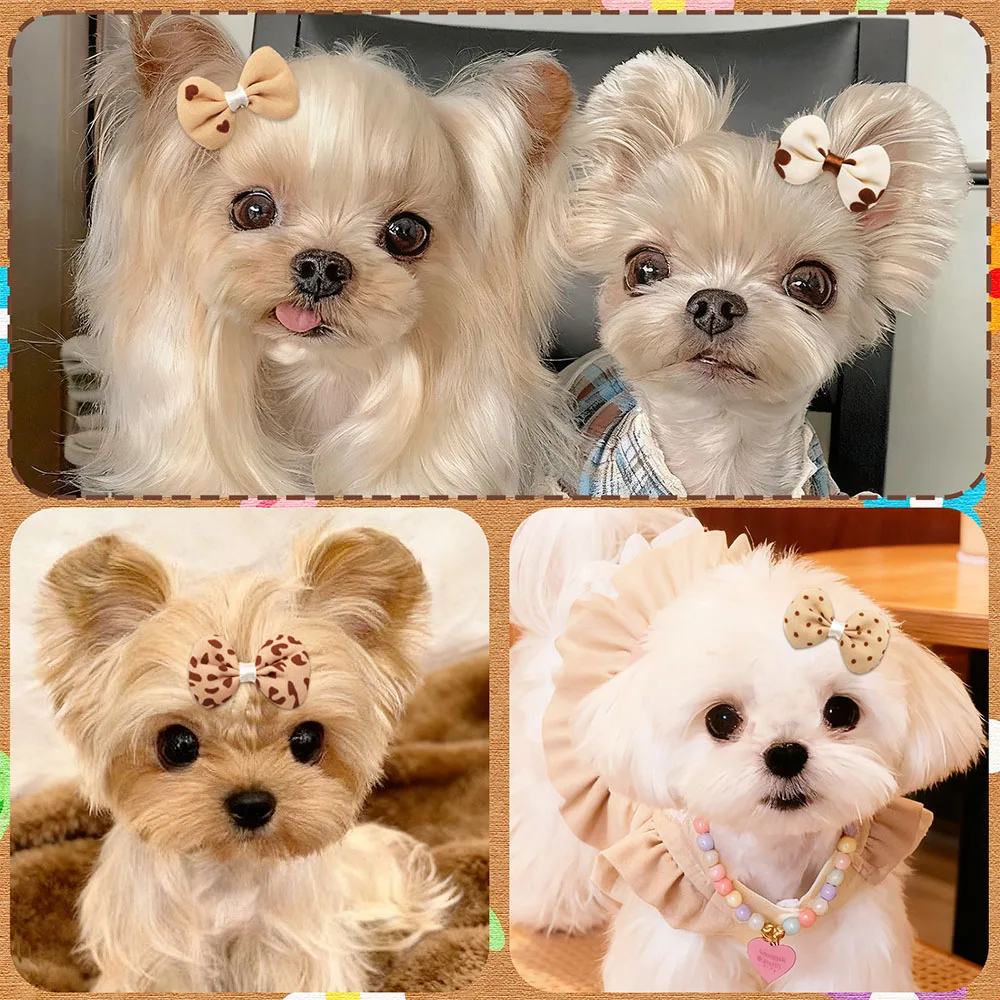 10/20/30PCS Dog Bows With Rubber Bands Handmade Brown Style Puppy Head Flower Handmade Pet Supplies For Dogs Bows Supplies