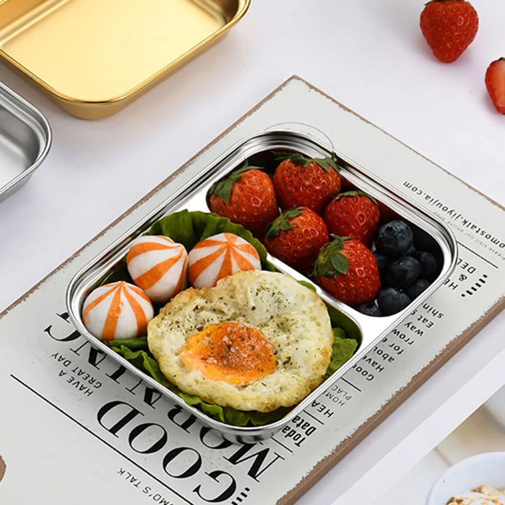 

Stainless Steel Serving Tray Dinner Compartment Two Plate Partition Food Divided Deep Silver Travel