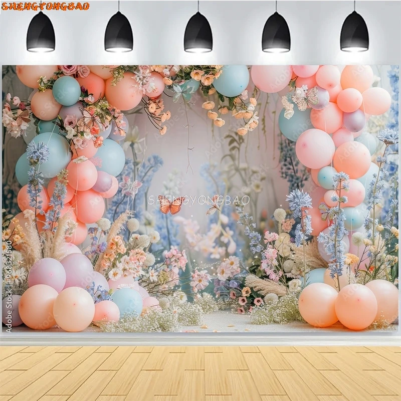 Mermaid Children Baby Birthday Digital Photography Backdrops Prop Vibrant Balloons Rainbow Clouds Photo Studio Background AO-09