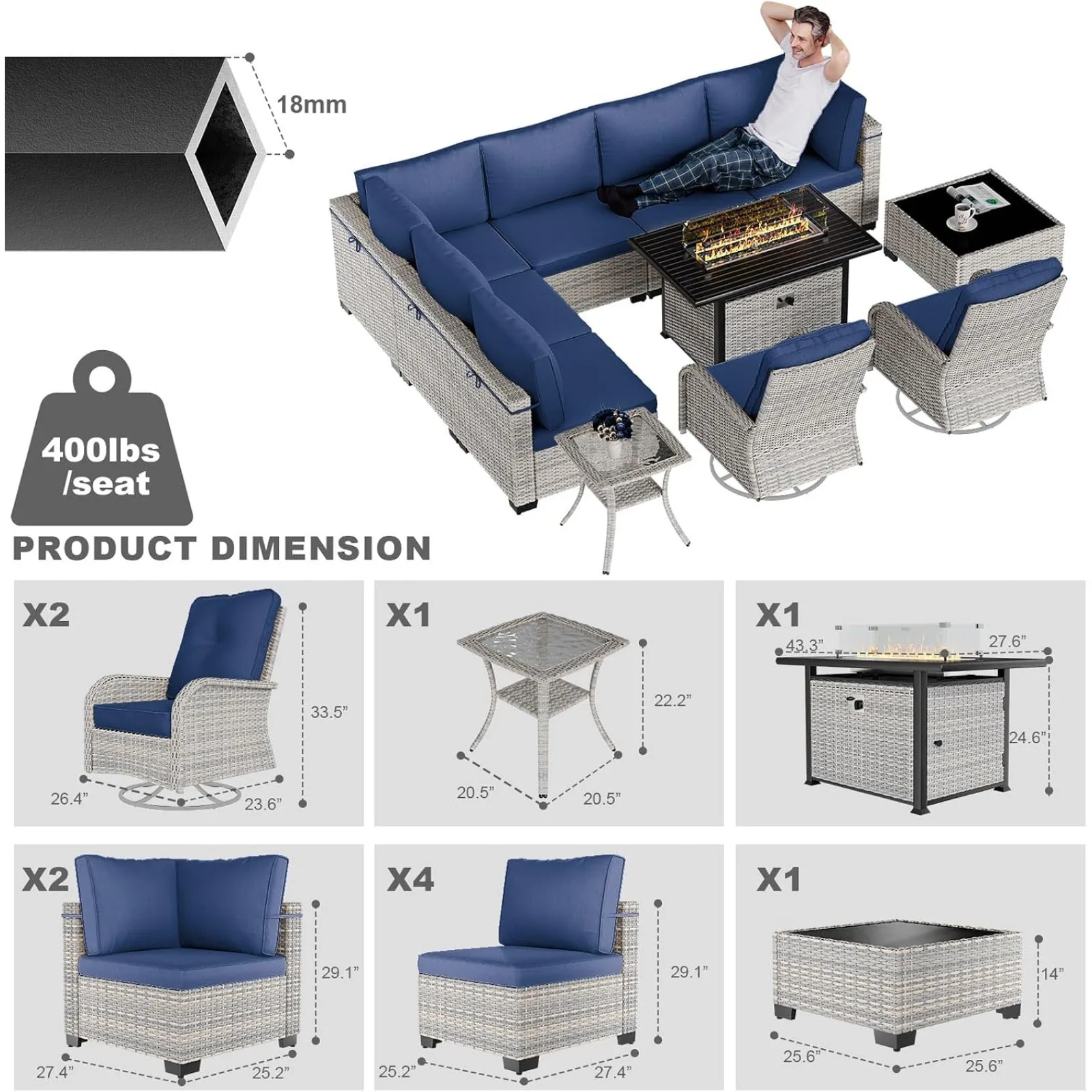 Outdoor PE Wicker Rattan Modular Patio Sectional Sofa Set