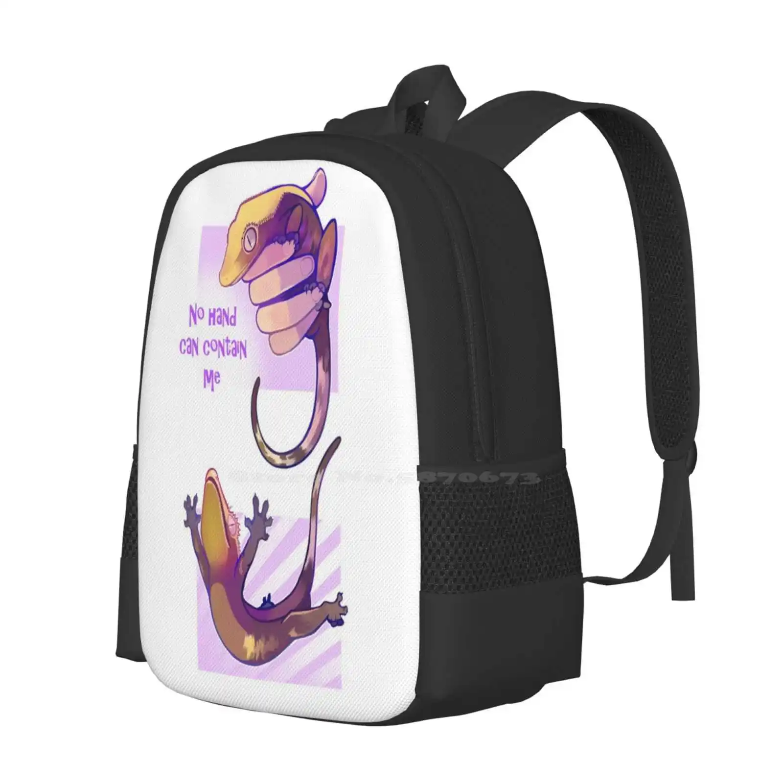 No Hand Can Contain Me Pattern Design Laptop Travel School Bags Crested Gecko Nerdthatdraws Lizard Reptile