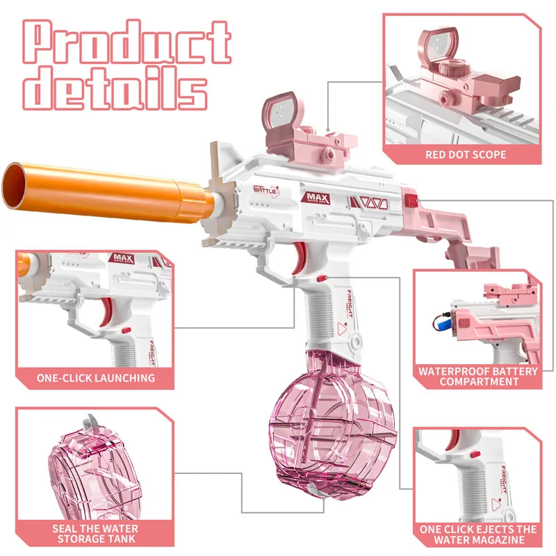 UZI Volledig elektrisch waterpistool Speelgoed Zwembad Spelen Waterspeelgoed Buitenspellen Hogedrukwaterpistool Zomerspeelgoed voor kinderen Cadeau