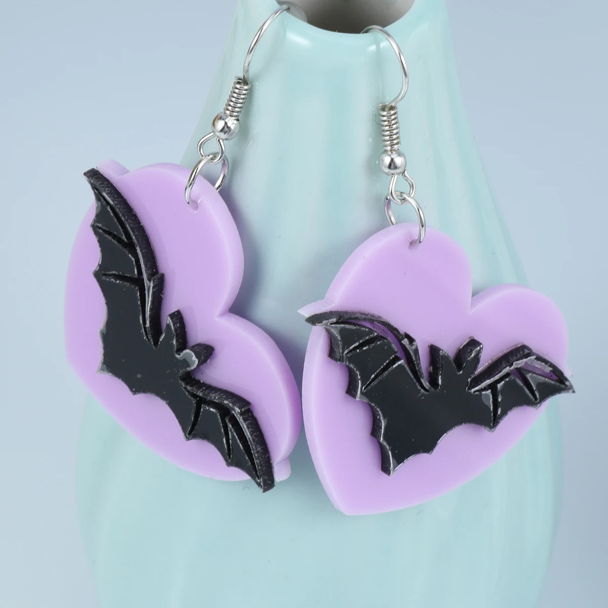 

Bat Wing Earrings Delicate Acrylic Heart Dangle Black Purple Jewelry Decor Girl Ear Accessory Lightweight Fashion Gift