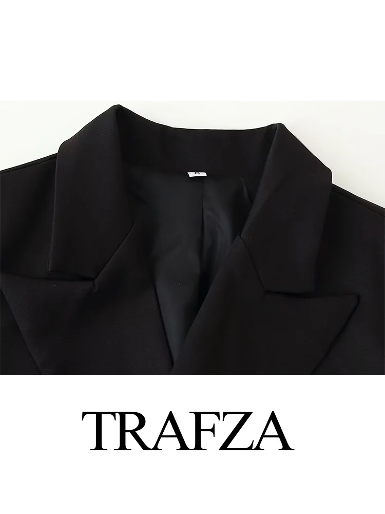 

TRAFZA Women Fashion 3 Color Solid Suit Turn-Down Collar Pockets Double-Breasted Blazers Coats+High Waist Zipper Lace Long Skirt