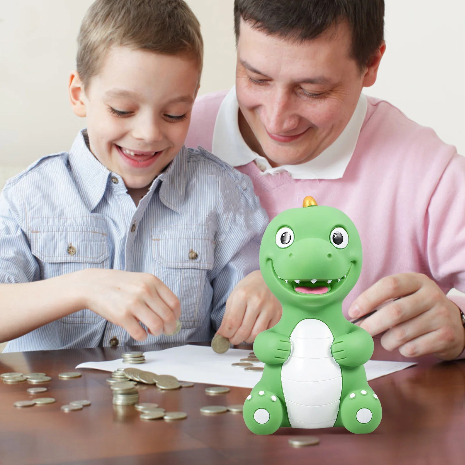 

Cartoon Dinosaur Piggy Bank Sturdy Vinyl Design Flat Bottom Stable Desktop Placement Piggy Bank for Cash Coin Storage