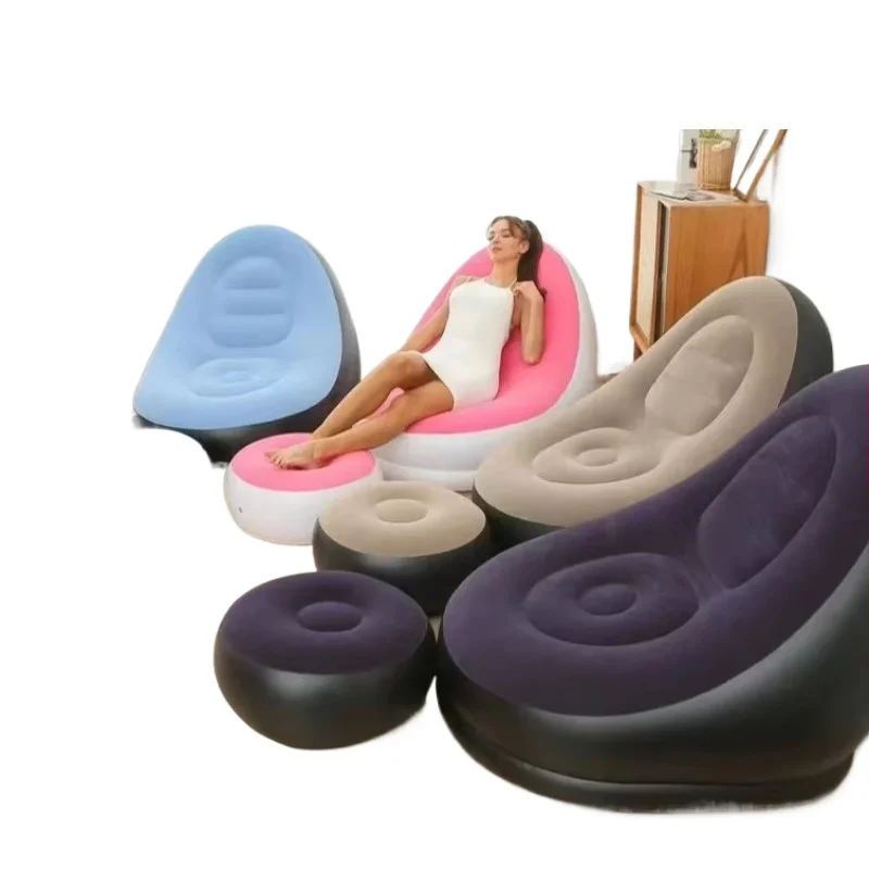 

padded inflatable sofa with footstool - collapsible and portable design - color choice - perfect for home decor and leisure