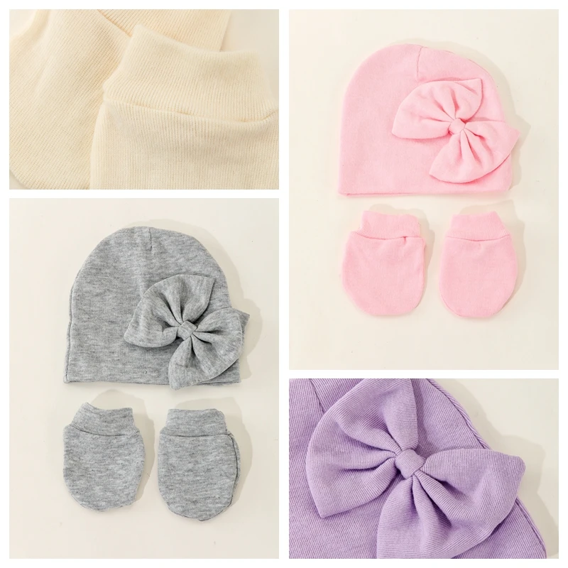 Newborn Beanie Hat Gloves Set, Baby Girl Beanie Spring Summer Autumn Winter Hats for Newborn Infant Cotton Newborn Beanie Hat