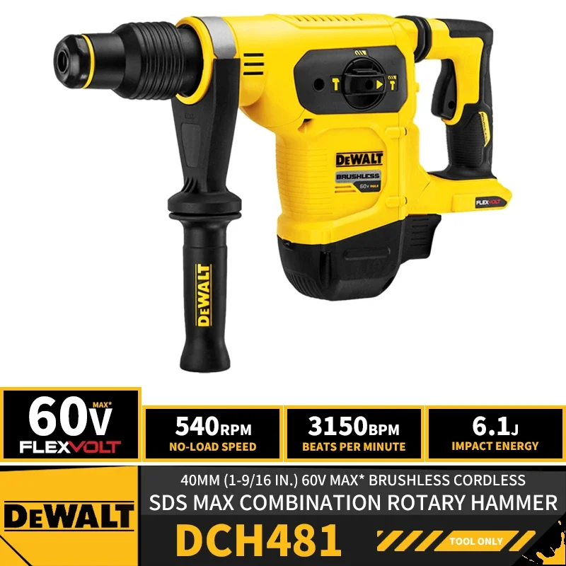 DEWALT DCH481 40MM 1-9/16in Brushless Cordless SDS MAX Combination Rotary Hammer 60V FLEXVOLT Hammer Impact Drill 3150BPM 6.1J