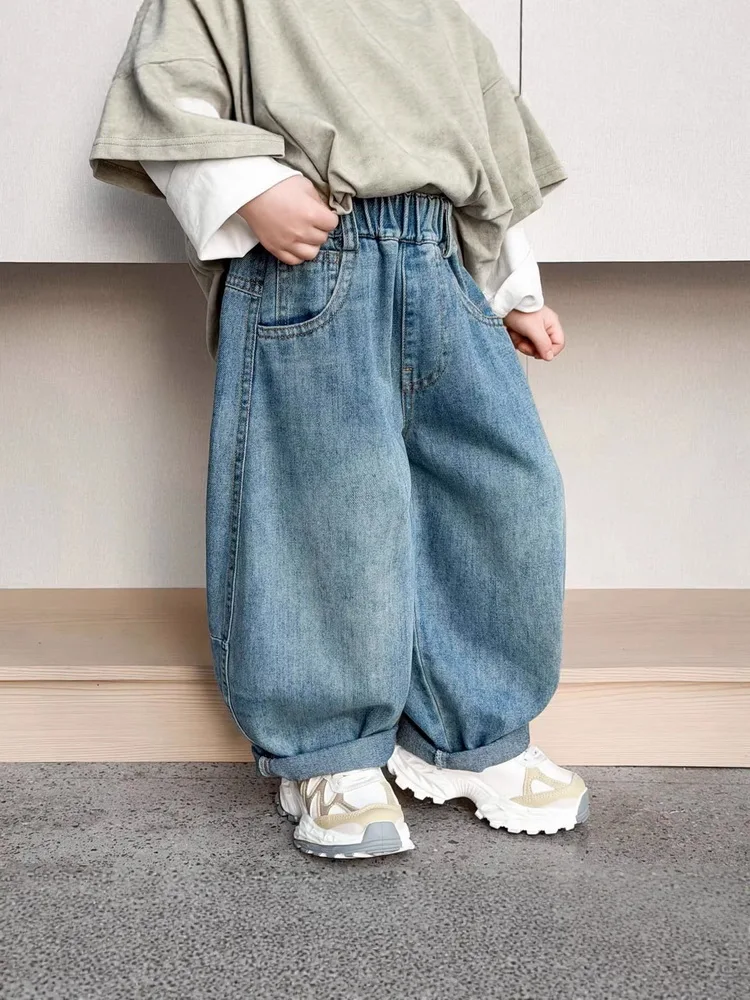 

New Spring Autumn Kids Loose Trousers Baby Boys Jeans Fashion Soft Outdoor Denim Pants 2-8 Years Children Denim Jeans