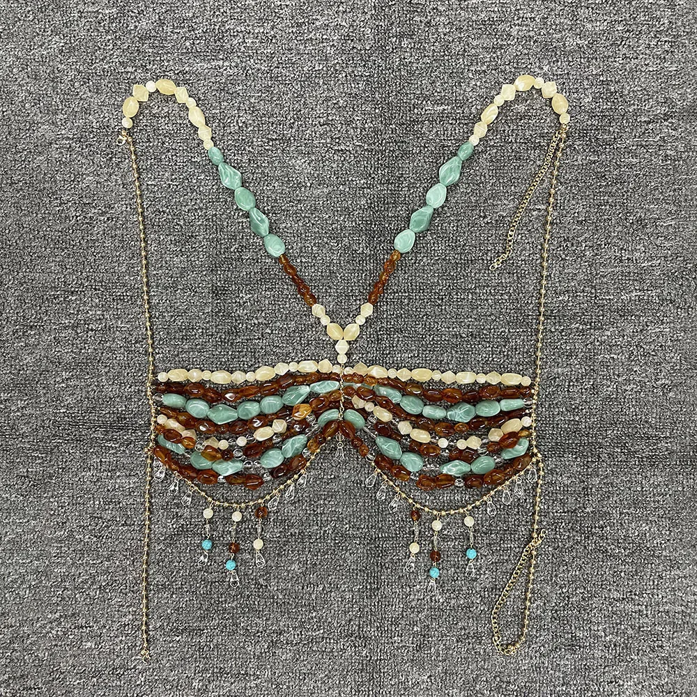2025 Summer New Sexy Hottie Handmade Jewelry Bra Color Blocking Tassel Body Jewelry Island Beach Surfing