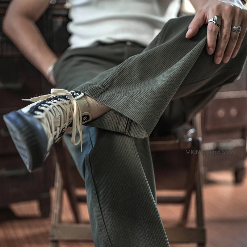 

Bronson American Vintage Pique Casual Pants Men's High Waist Loose Feet Wide Leg Pants Long Trousers