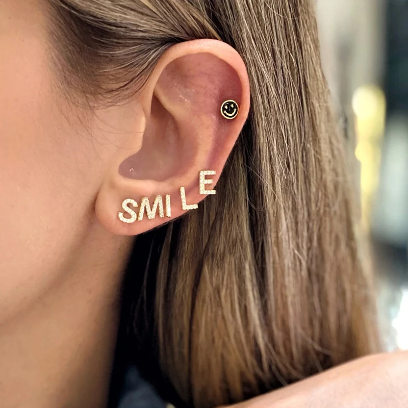 Pendientes de aro de esmalte negro para mujer, aretes de Plata de Ley 925, colgante de corazón/estrella/cara sonriente, joyería de moda