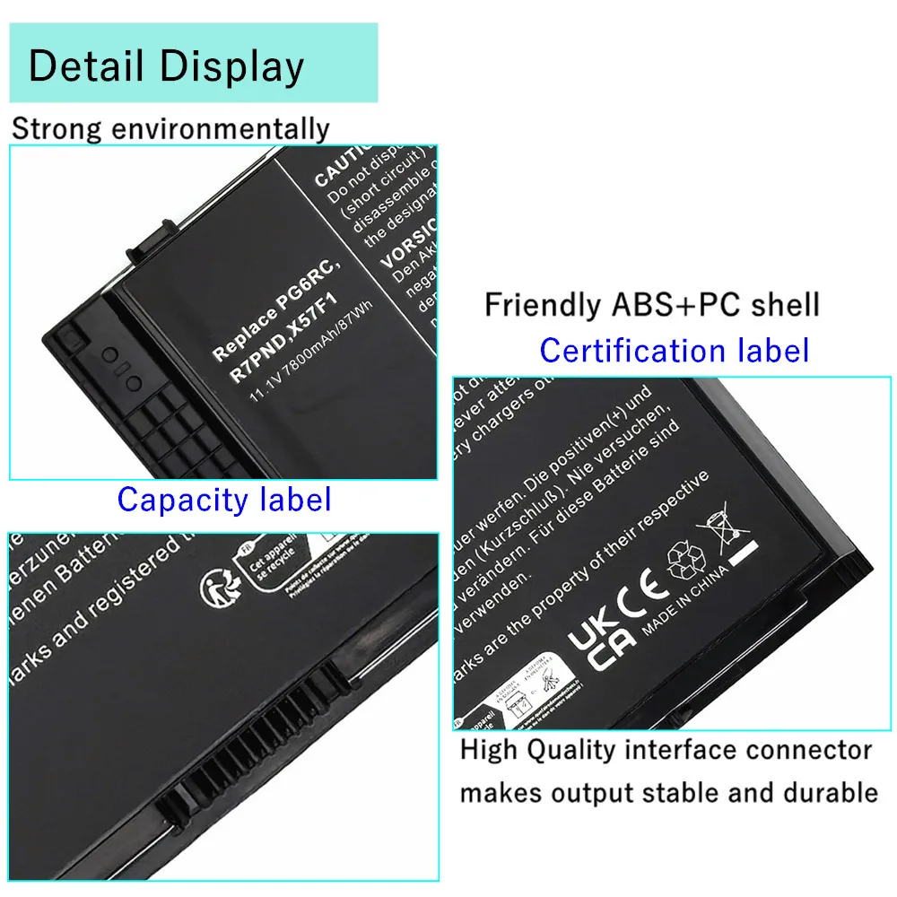 PG6RC FV993 Laptop Battery For Dell Precision M4600 M4700 M4800 M6600 M6700 M6800 FJJ4W T3NT1 N71FM R7PND OTN1K5 - Image 6