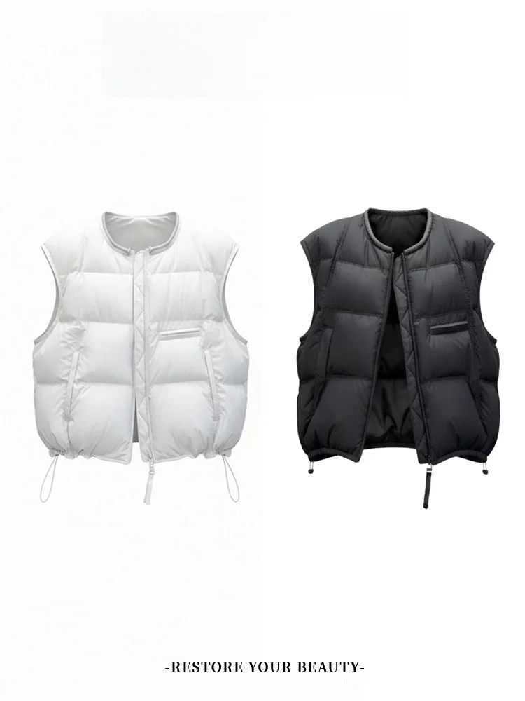 Modna europejska kamizelka pikowana damska zimowa nowa luźna otwarta kardiganowa kamizelka bez rękawów odzież wierzchnia