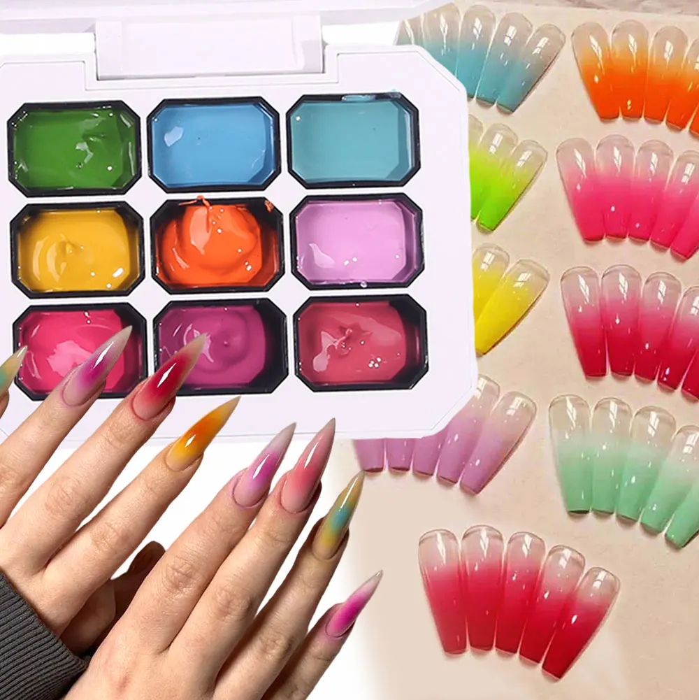 

9grids Gradient Painting Gel Palette 9 Colors Ombre Patting Gel Nail Polish Stripper Floral Painting Nail Art Soak off UV Varnis