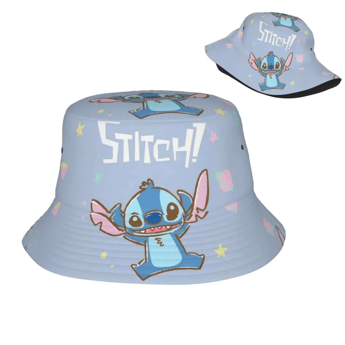 Outdoor Bucket Hats Cute Lilo And Stitch Panama Hat Unisex Cotton Fisherman Caps Reversible Fisherman Hat Summer