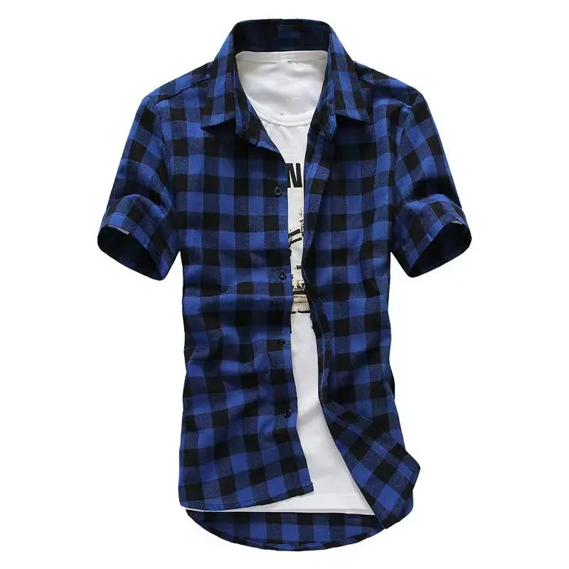 Summer New Men Plaid Shirt Men Shirts Fashion Chemise Homme Mens Checkered Shirts Short Sleeve Shirt Men Blouse